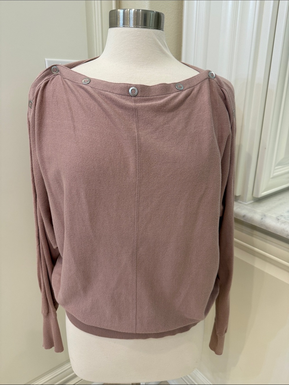 All Saints Mauve Boatneck Snap-Trim Sweatshirt